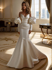 Elegant Long Sleeves Court Train Satin Wedding Dress