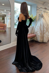 Elegant Mermaid Sweetheart Black Long Prom Dress With Split Front Beading Formal Evening Gown
