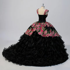 Elegant Scoop Black Quinceanera Dress Party Dress Lace Up Flower Girl Sweet 16 Gown Ball Gown Dress