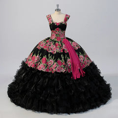 Elegant Scoop Black Quinceanera Dress Party Dress Lace Up Flower Girl Sweet 16 Gown Ball Gown Dress