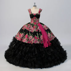 Elegant Scoop Black Quinceanera Dress Party Dress Lace Up Flower Girl Sweet 16 Gown Ball Gown Dress