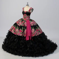 Elegant Scoop Black Quinceanera Dress Party Dress Lace Up Flower Girl Sweet 16 Gown Ball Gown Dress