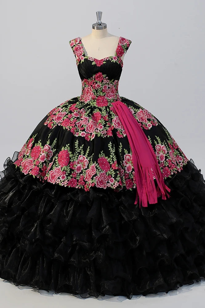 Elegant Scoop Black Quinceanera Dress Party Dress Lace Up Flower Girl Sweet 16 Gown Ball Gown Dress