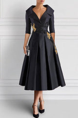 Elegant V Neck A Line Tea Length Mother of the Bride Dresses with Appliques