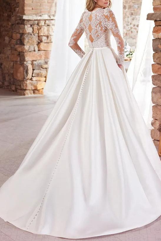Elegant Wedding Dress With Lace Satin