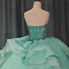 Mint Green Quinceanera Dress Tiptop Strapless Mexico Beaded Corset Sweet 16 Ball Gown Dress