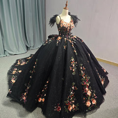 Emerald Black Quinceanera Dress Appliques Birthday Party Dress With Spaghetti Straps Ball Gown Dress