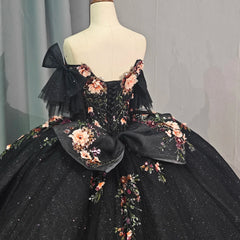 Emerald Black Quinceanera Dress Appliques Birthday Party Dress With Spaghetti Straps Ball Gown Dress