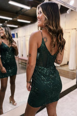 Emerald Green Homecoming Dress Sequined Corset Short Cocktail Dresses