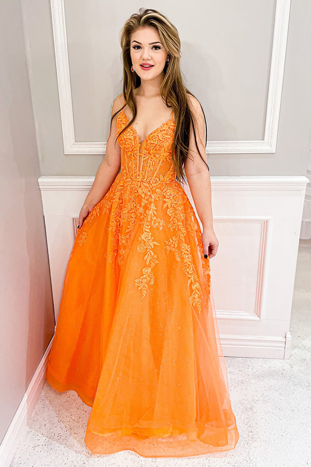 Emerald Green Prom Dress Floral A-Line Spaghetti Straps Formal Dress