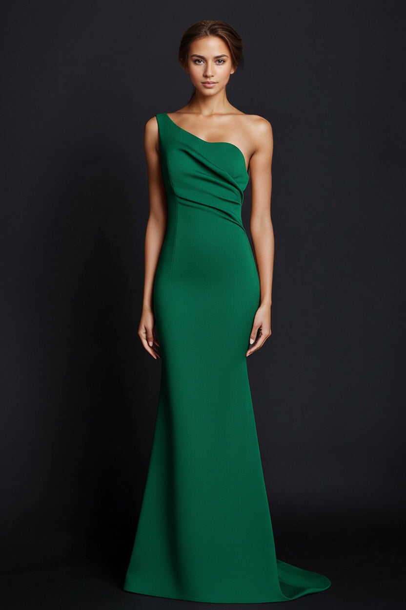 Dreamyannie One Shoulder Khaki Wedding Guest Dress Mermaid Long Formal Dress