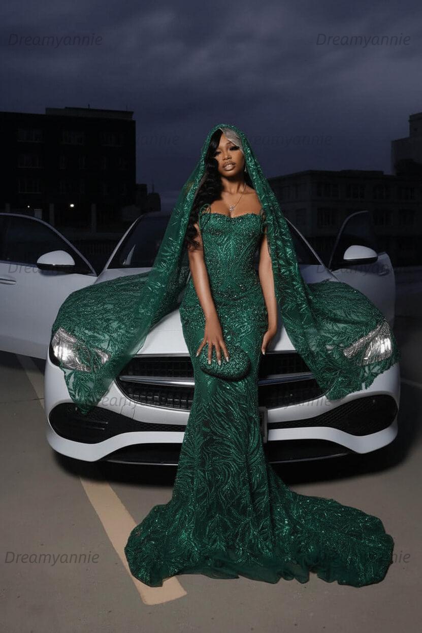 Strapless Silver Prom Dress Sequined Tulle Mermaid Formal Evening Dress