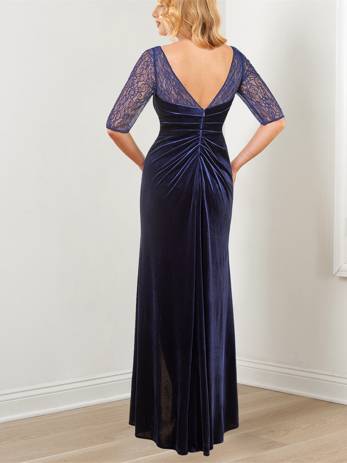 Evening Dresses with Half Sleeves in A-Line and Princess Lace Floor-Length