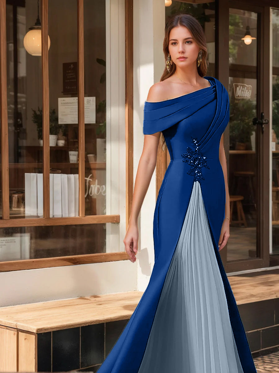 Evening Dresses with Ruffles & Appliques in Trumpet Mermaid Style and Short One Shoulder Sleeves