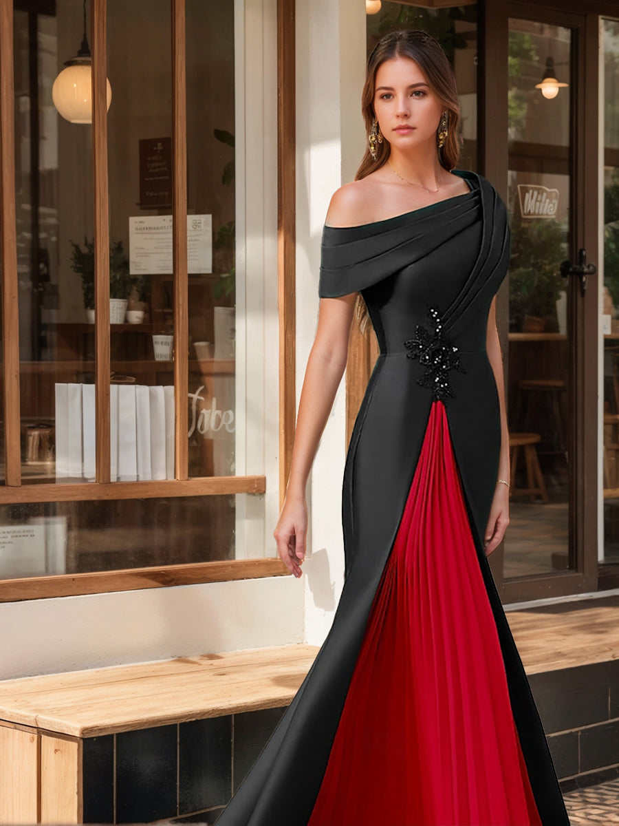Evening Dresses with Ruffles & Appliques in Trumpet Mermaid Style and Short One Shoulder Sleeves
