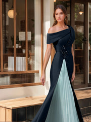 Evening Dresses with Ruffles & Appliques in Trumpet Mermaid Style and Short One Shoulder Sleeves