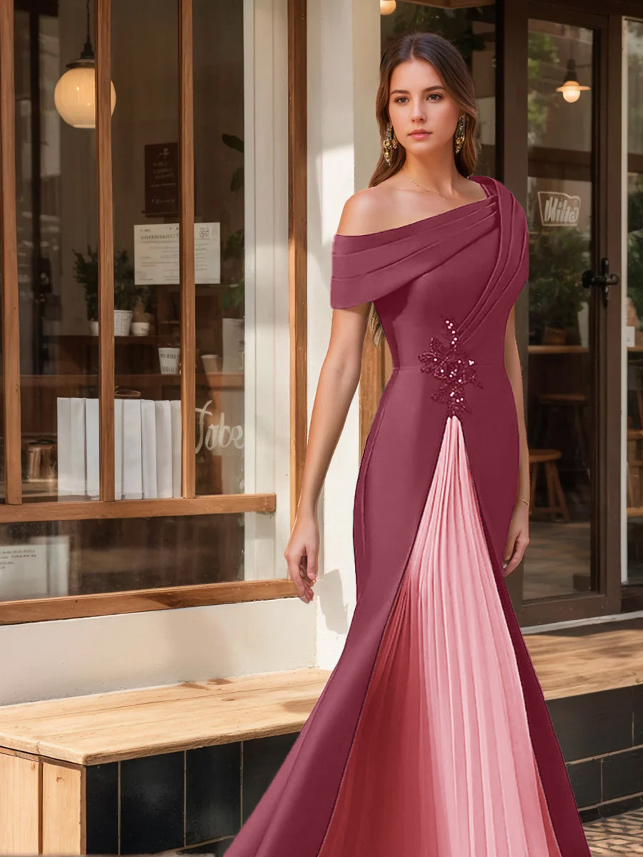 Evening Dresses with Ruffles & Appliques in Trumpet Mermaid Style and Short One Shoulder Sleeves