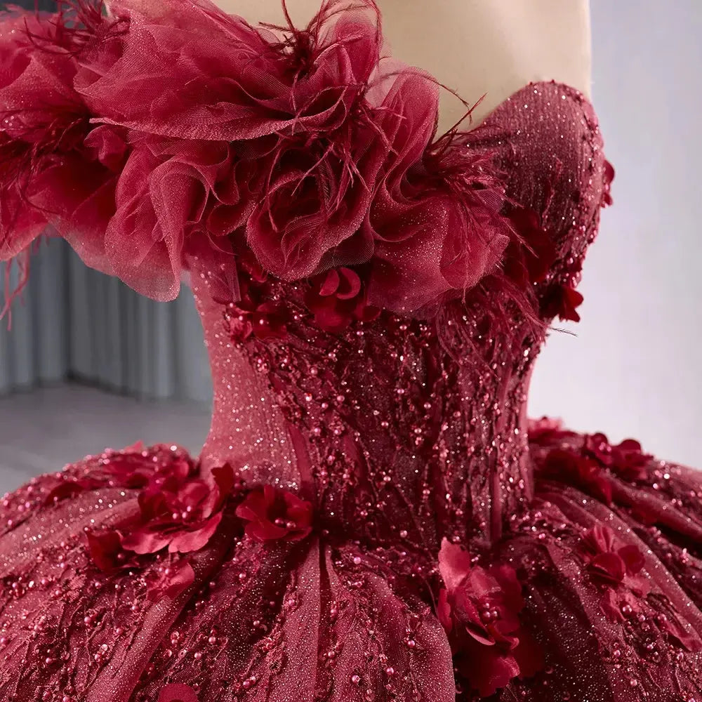 Exquisite Tulle Quinceanera Dress 2024 One Shoulder Beaded Sweet 15 16 Years Ball Gown Dress