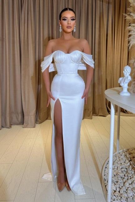Fabulous Sweetheart Cap Sleeves Column Wedding Dress With Front Split