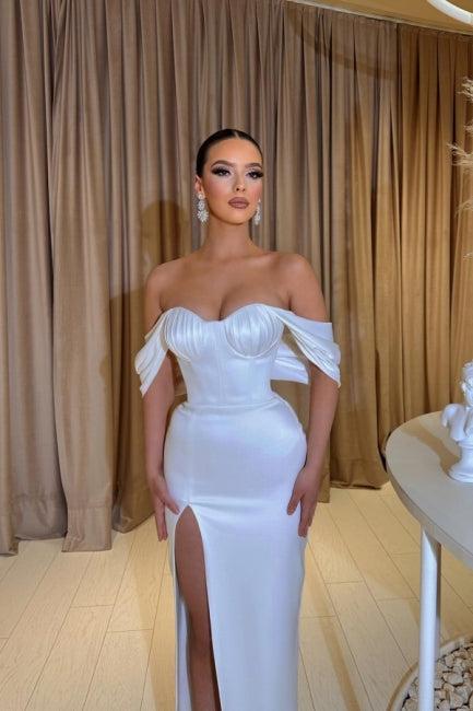 Fabulous Sweetheart Cap Sleeves Column Wedding Dress With Front Split
