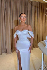 Fabulous Sweetheart Cap Sleeves Column Wedding Dress With Front Split