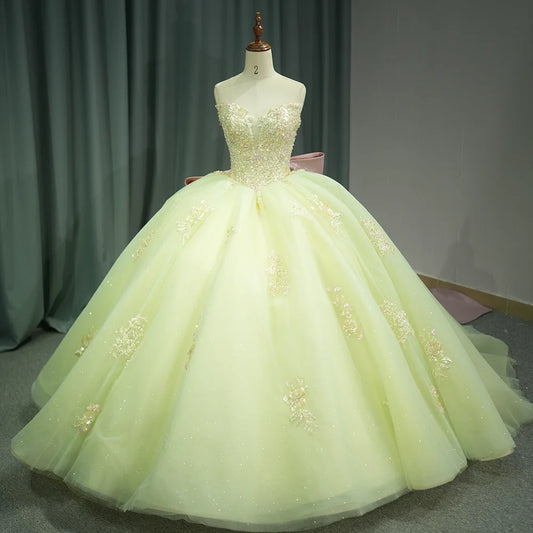 Quinceanera Dress With Strapless Floral Beaded Mexican Sweet 16 Dress Ball Gown Dress