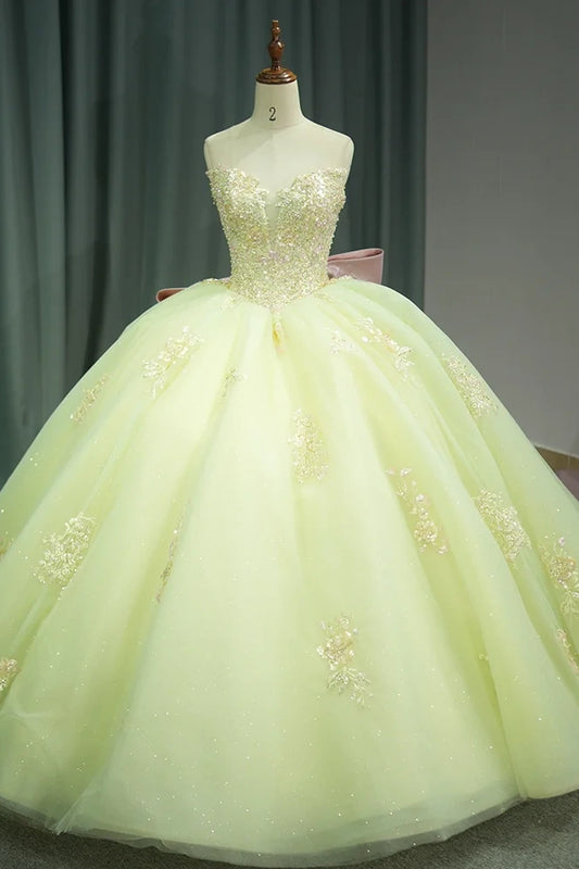 Quinceanera Dress With Strapless Floral Beaded Mexican Sweet 16 Dress Ball Gown Dress