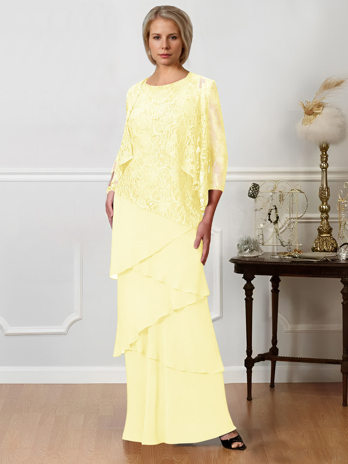 Long A Line Mother of the Bride Dresses with Jewel Neck