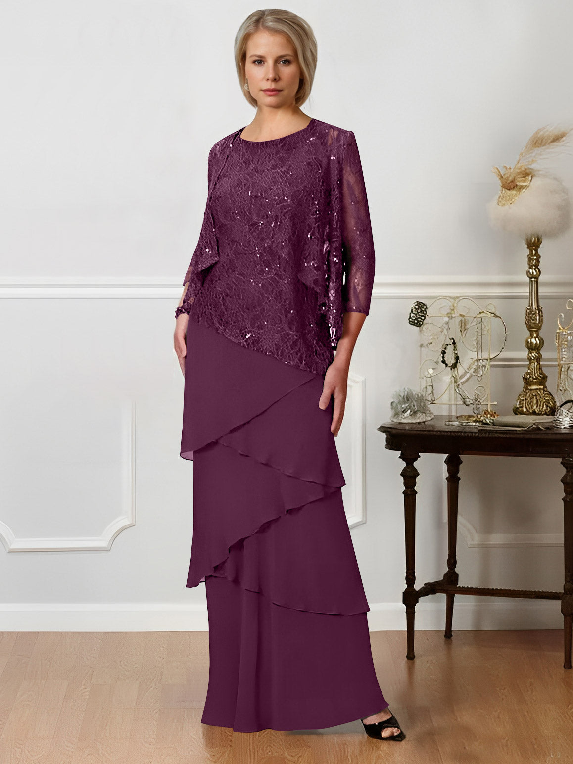 Long A Line Mother of the Bride Dresses with Jewel Neck – Dreamyannie
