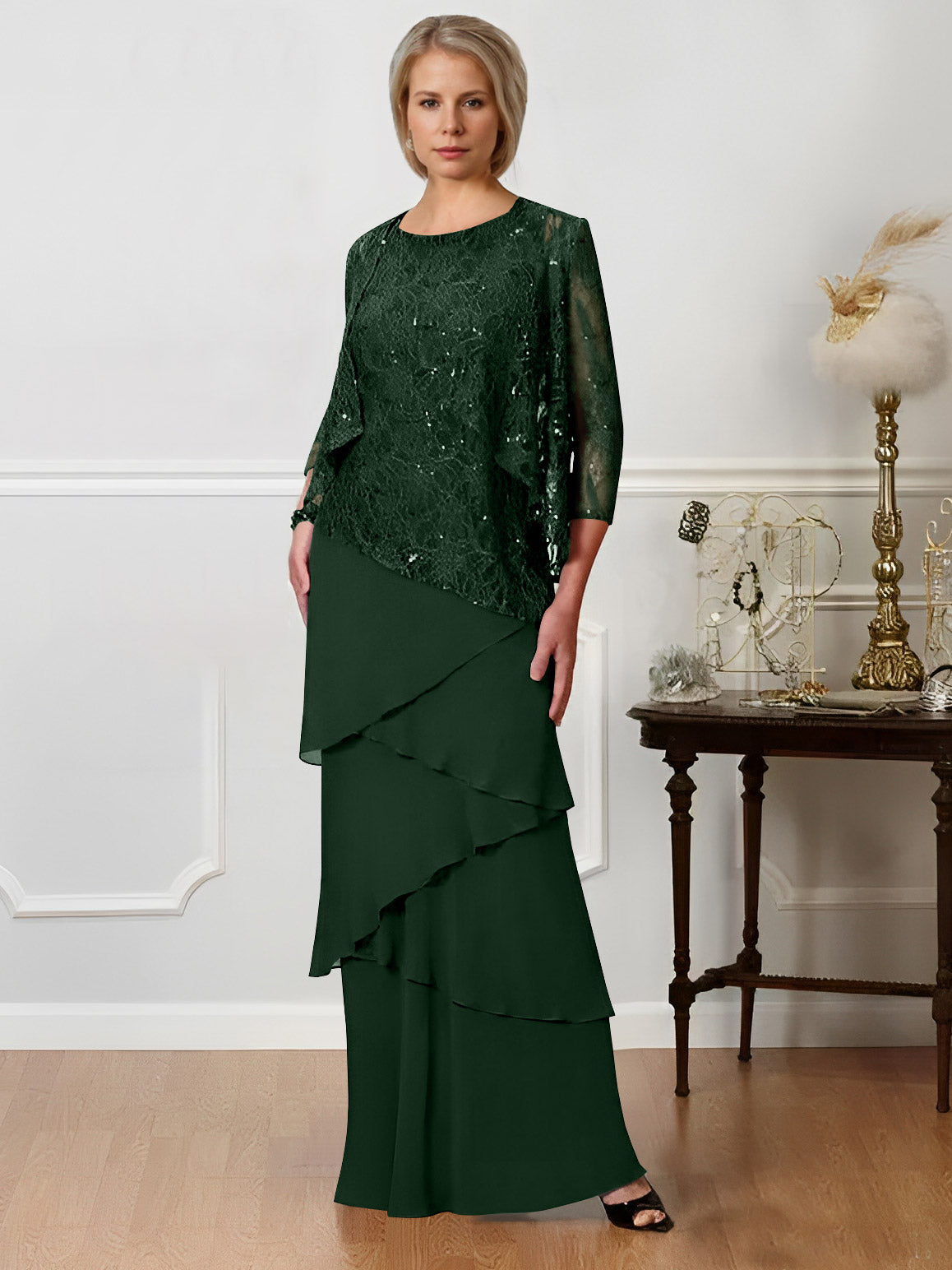 Long A Line Mother of the Bride Dresses with Jewel Neck