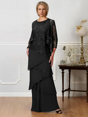 Long A Line Mother of the Bride Dresses with Jewel Neck