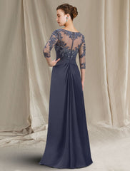 Long A Line Mother of the Bride Dresses with Jewel Neckline