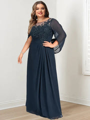 Long A Line Mother of the Bride Dresses with Scoop Neckline Pleated & Sequins