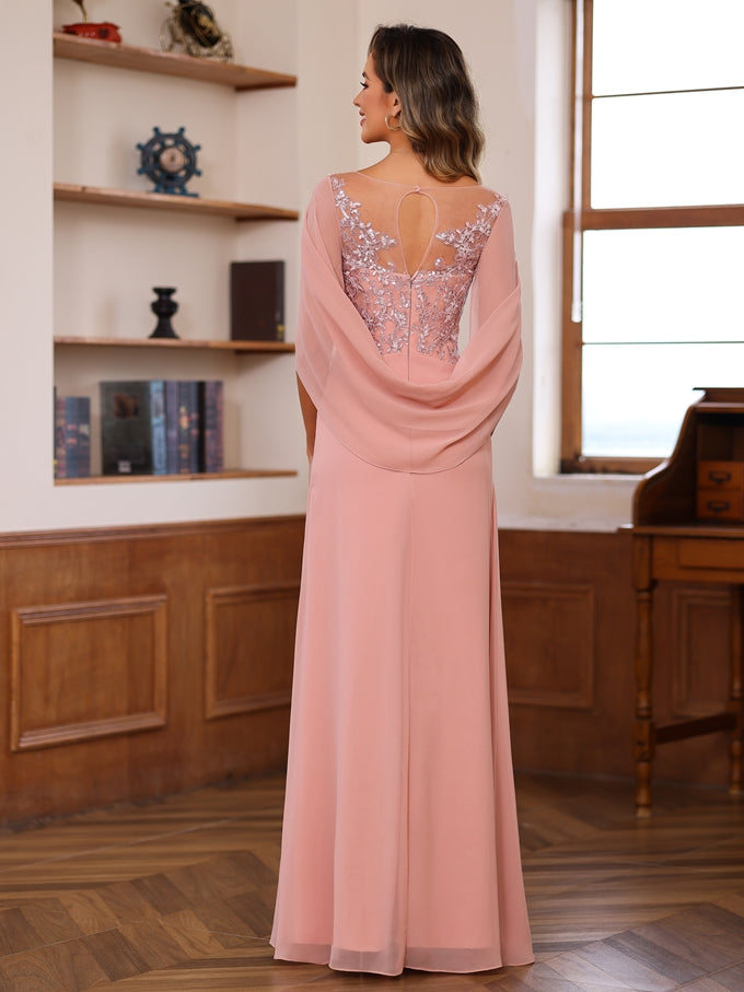 Long A Line Scoop Mother of the Bride Dresses with Pleated & Sequins