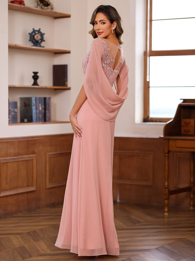 Long A Line Scoop Mother of the Bride Dresses with Pleated & Sequins