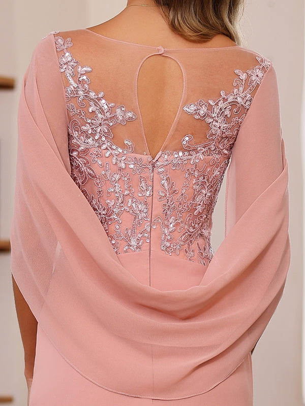 Long A Line Scoop Mother of the Bride Dresses with Pleated & Sequins