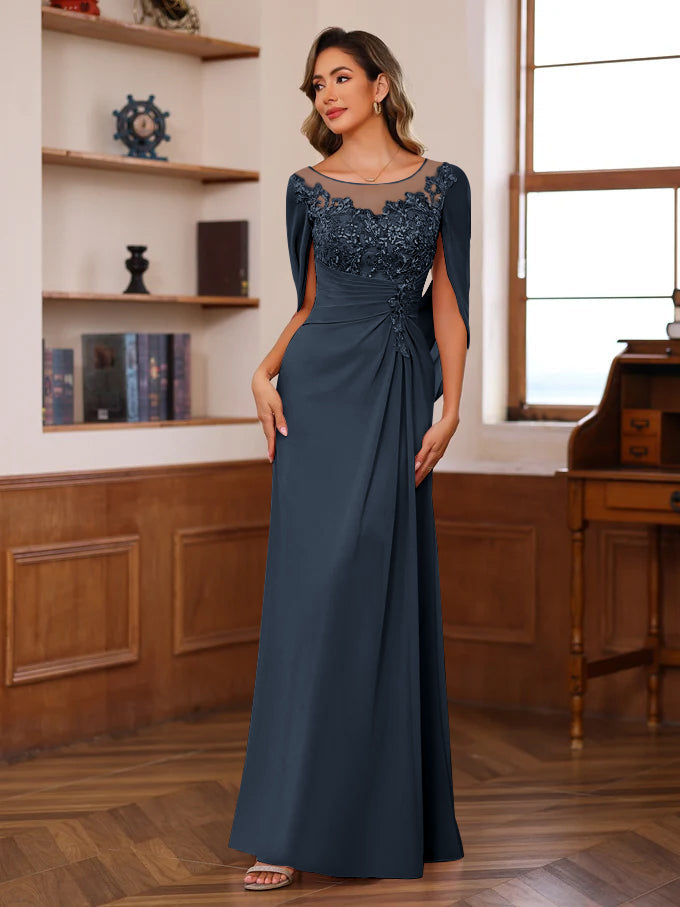 Long A Line Scoop Mother of the Bride Dresses with Pleated & Sequins