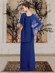 Long Bateau Neck Mother of the Bride Sheath Column Dresses