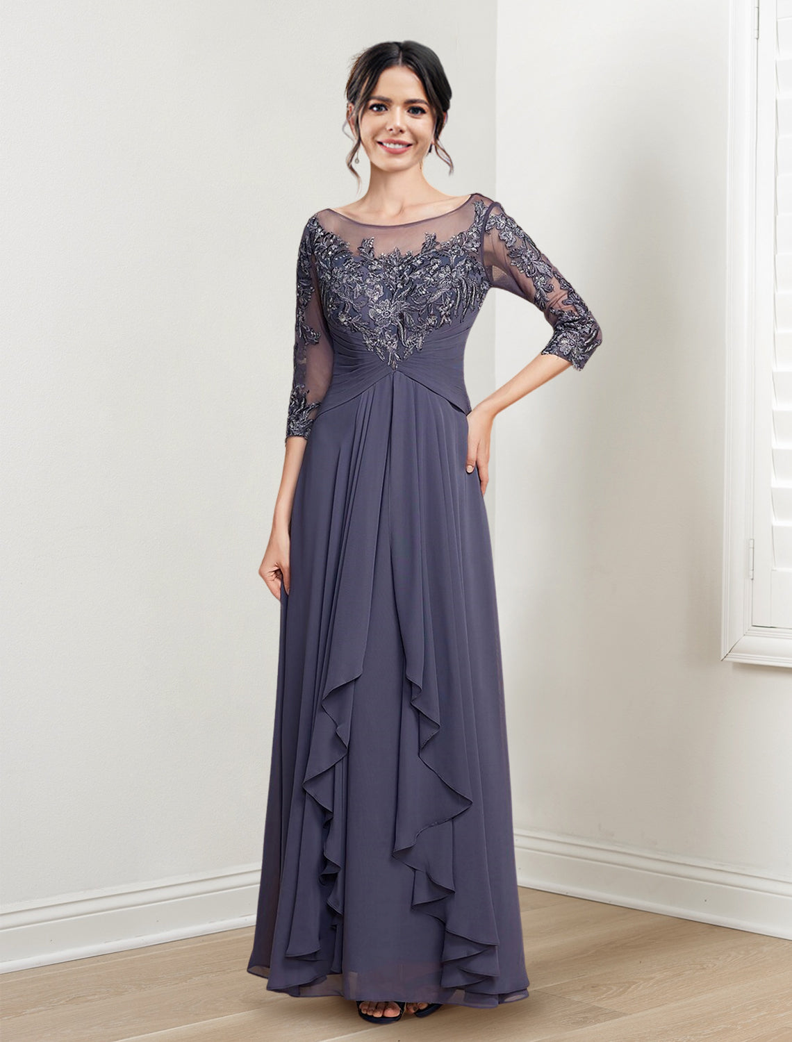 Long Mother of the Bride Dresses with A Line and Scoop Necklines