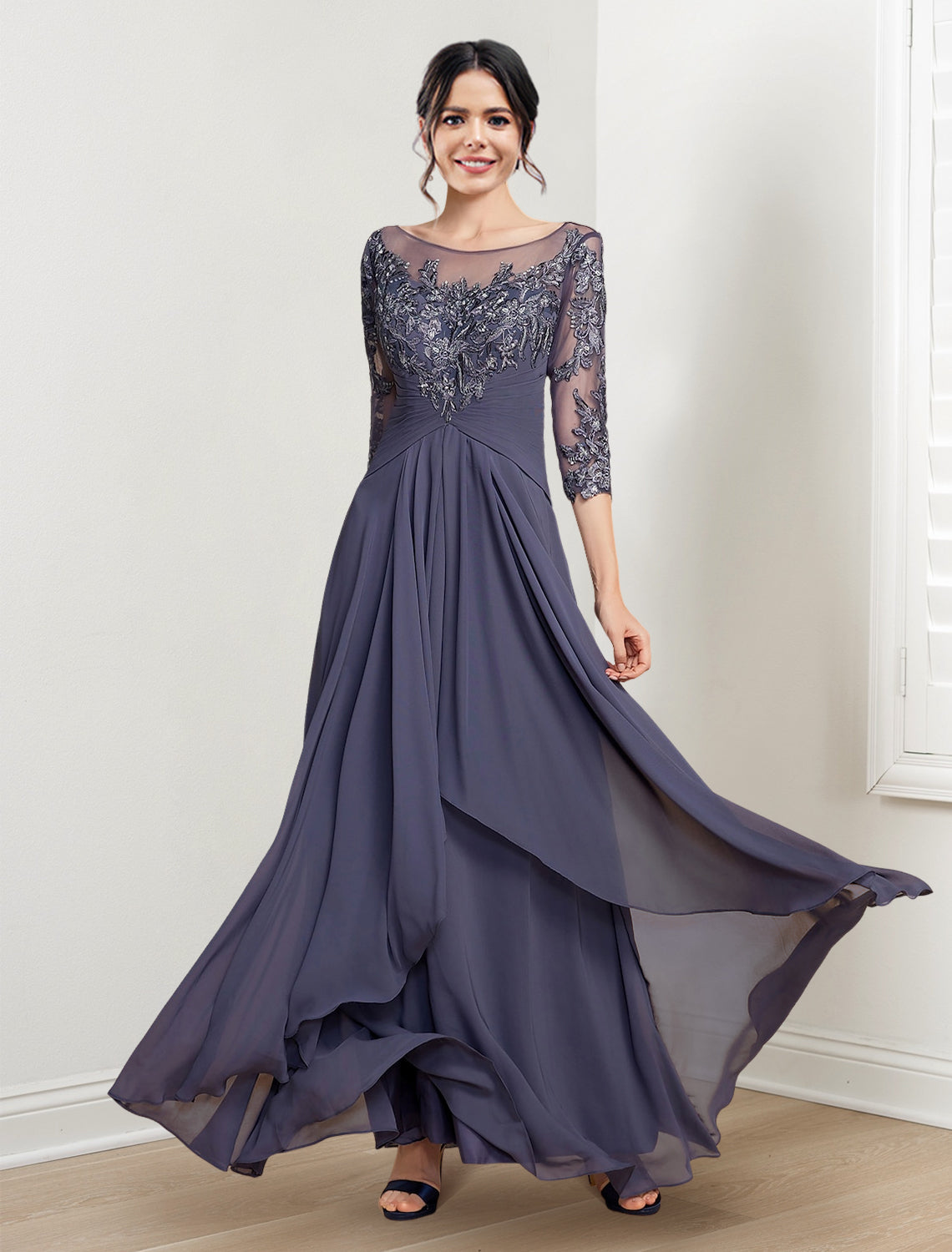 Long Mother of the Bride Dresses with A Line and Scoop Necklines