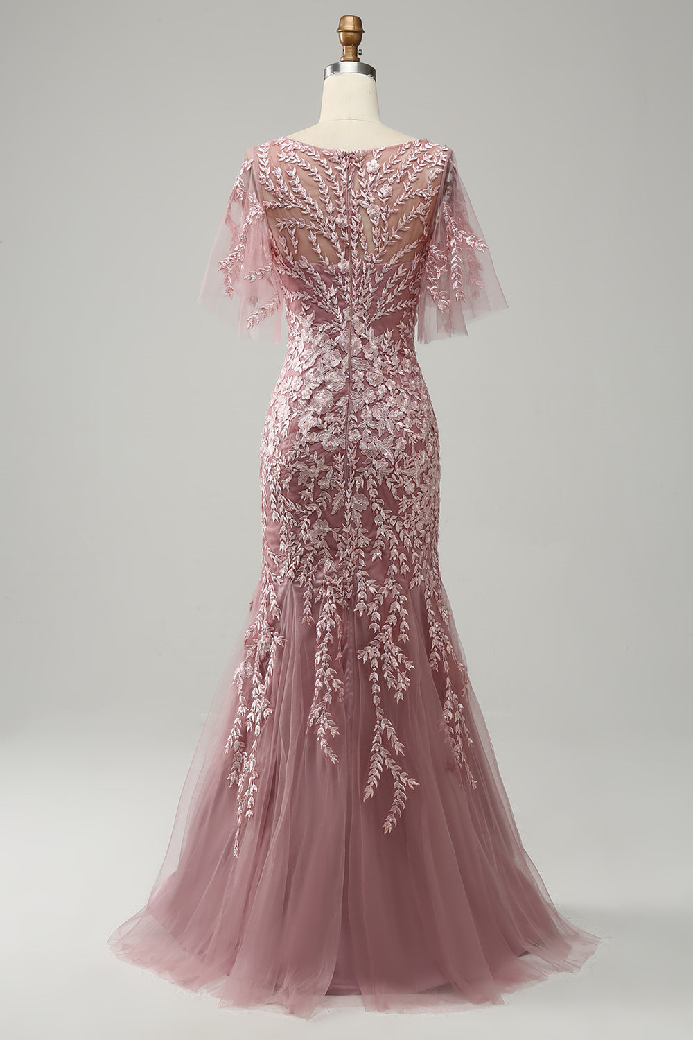 Long Mother of the Bride Lace Dresses with Trumpet Mermaid Scoop Half Sleeves