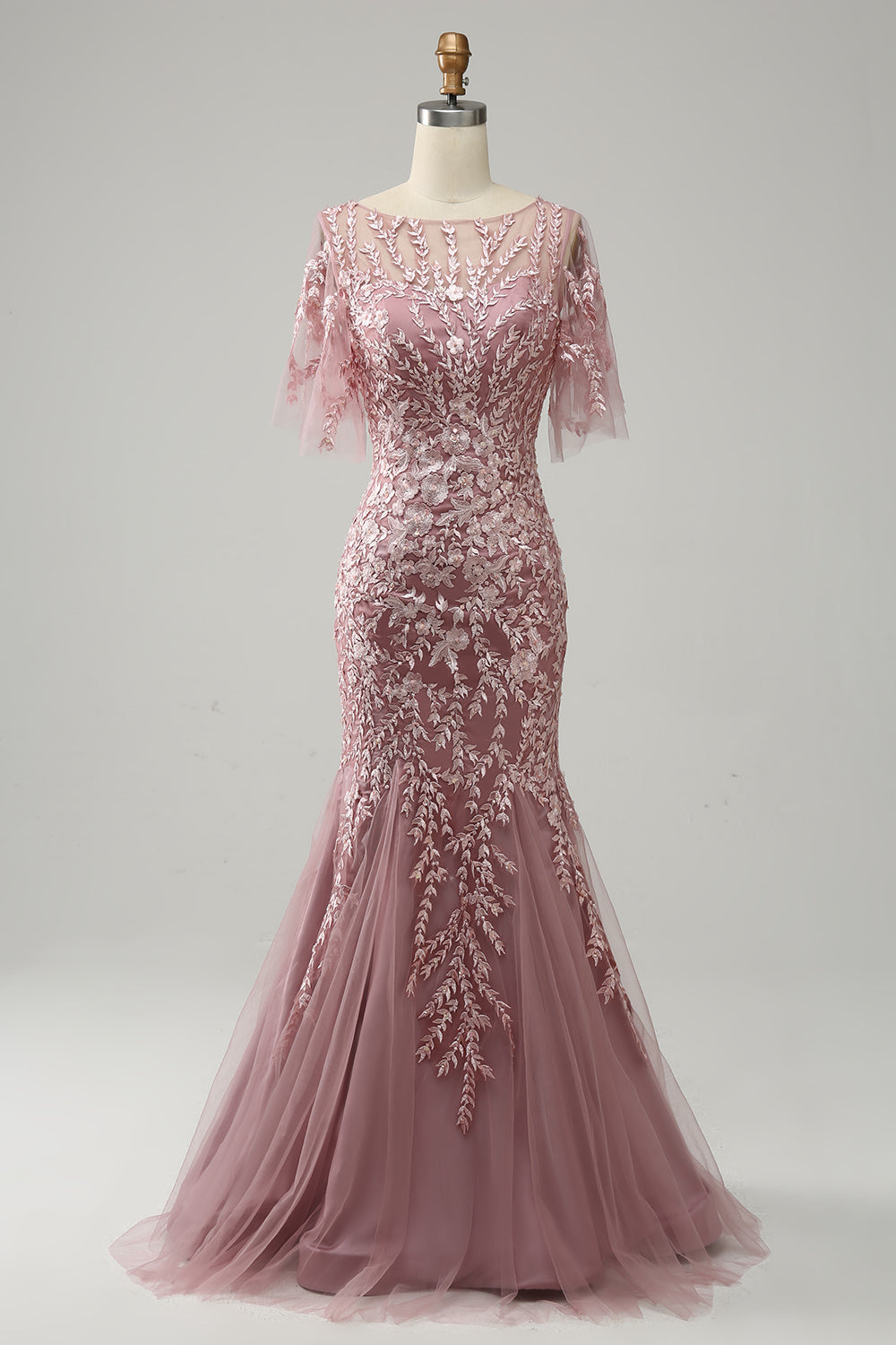 Long Mother of the Bride Lace Dresses with Trumpet Mermaid Scoop Half Sleeves