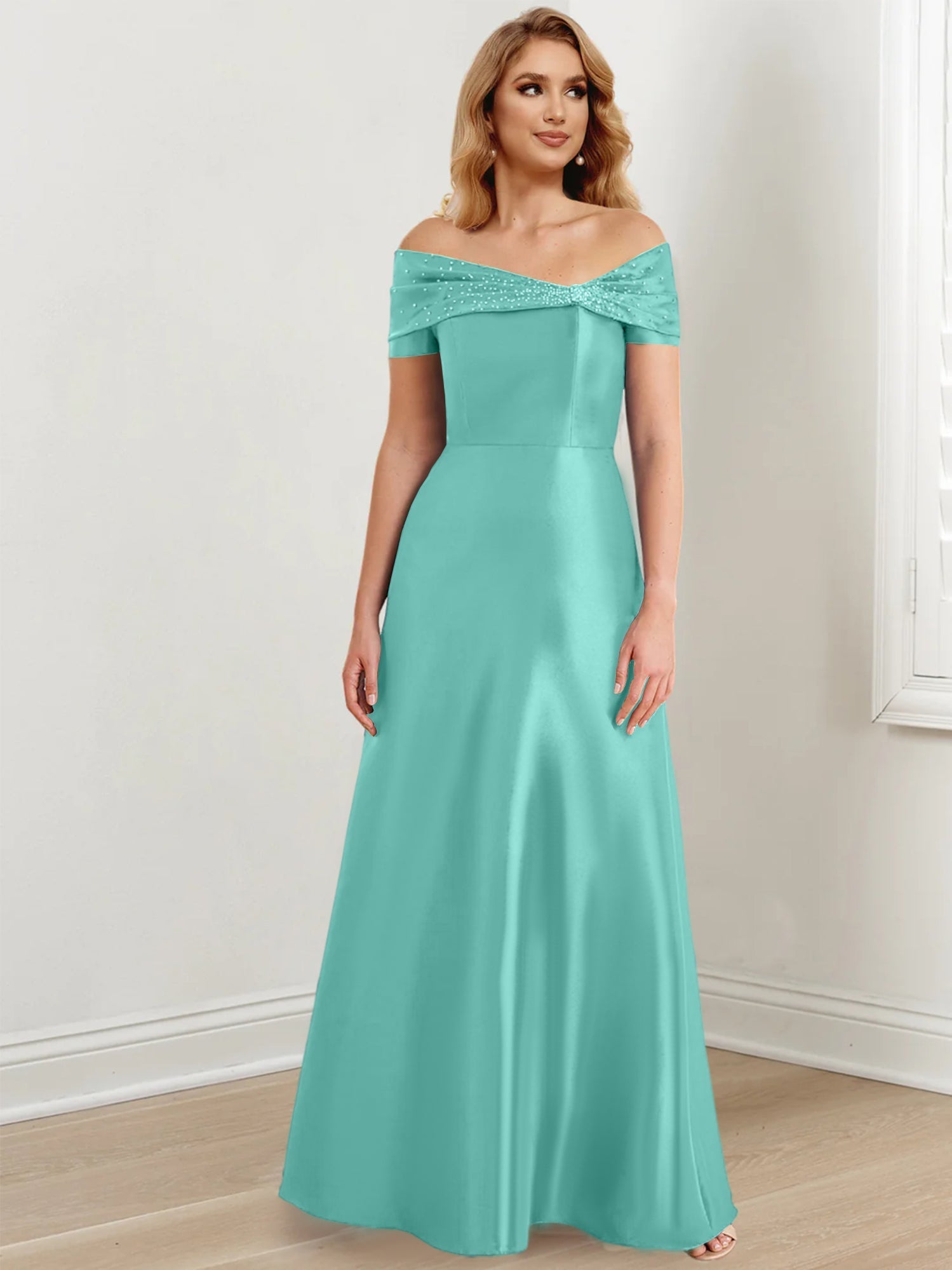 Long Off the Shoulder Mother of the Bride A Line Dresses