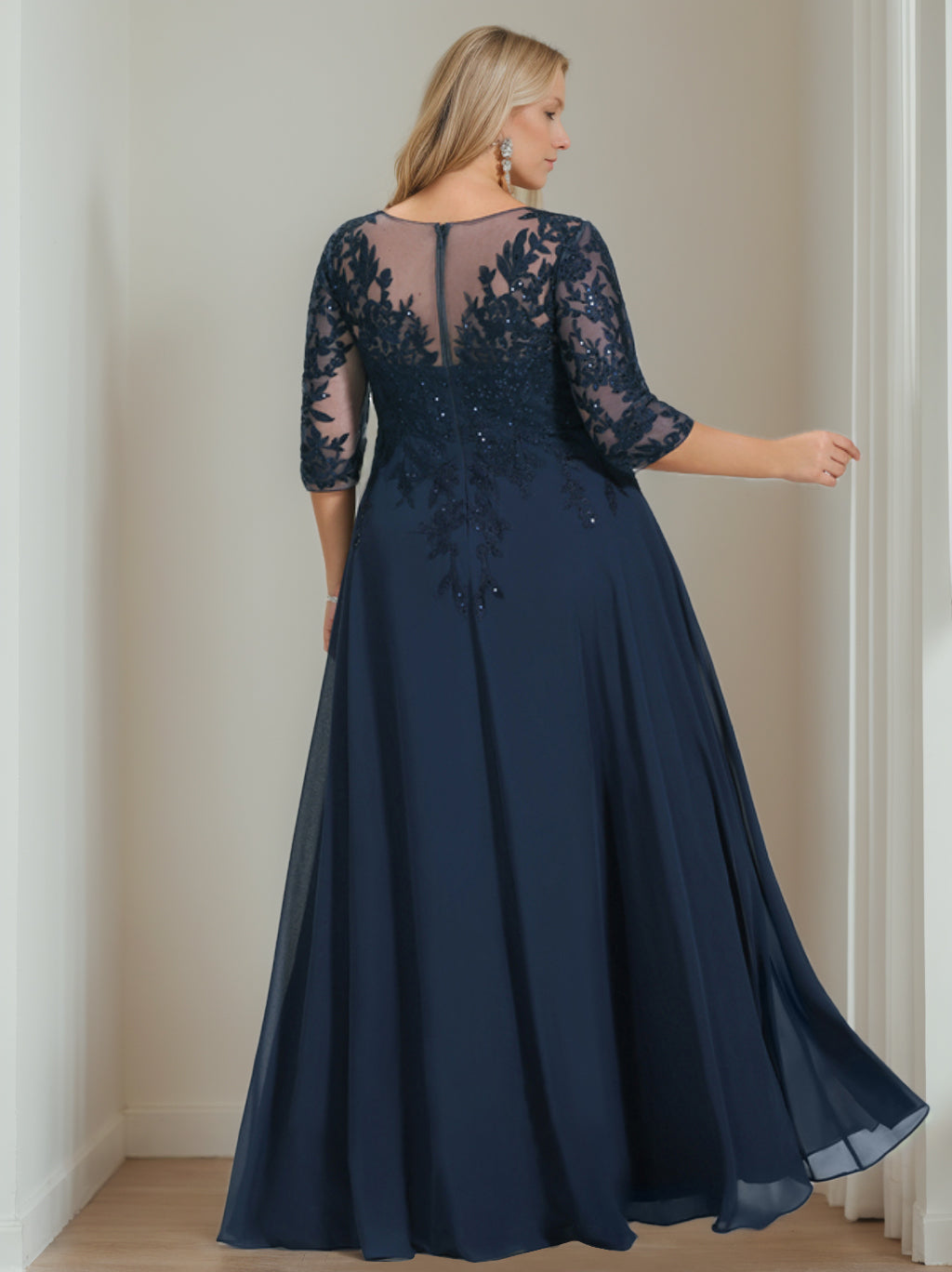 Long V Neck A Line Mother of the Bride Dresses with Half Sleeves and Sequins
