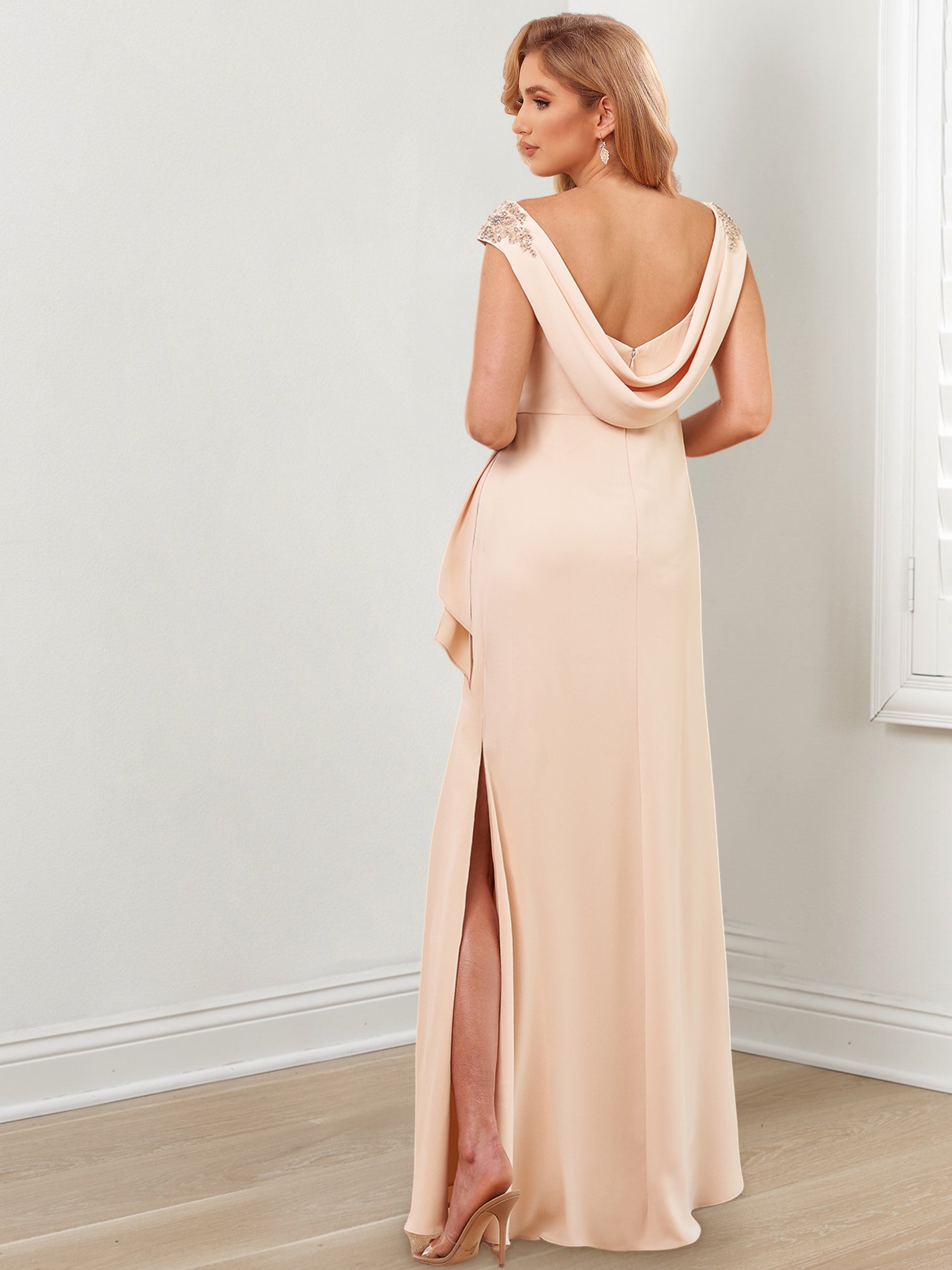 Long V Neck Sheath Mother of the Bride Gowns