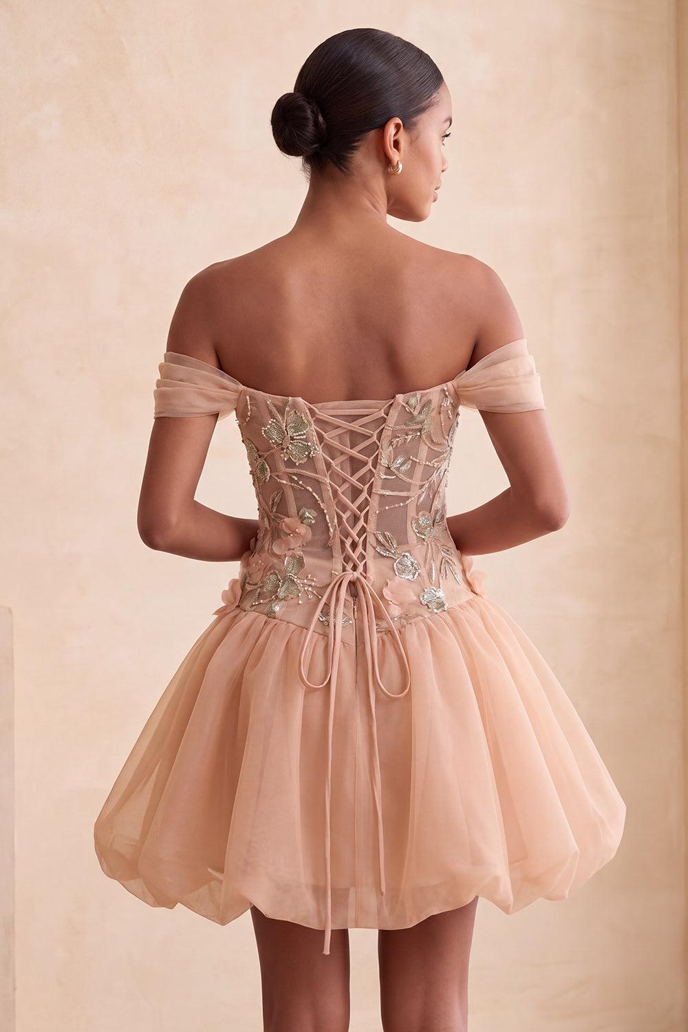 Floral Corset Light Pink A Line Beaded Short Homecoming Dress
