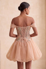 Floral Corset Light Pink A Line Beaded Short Homecoming Dress