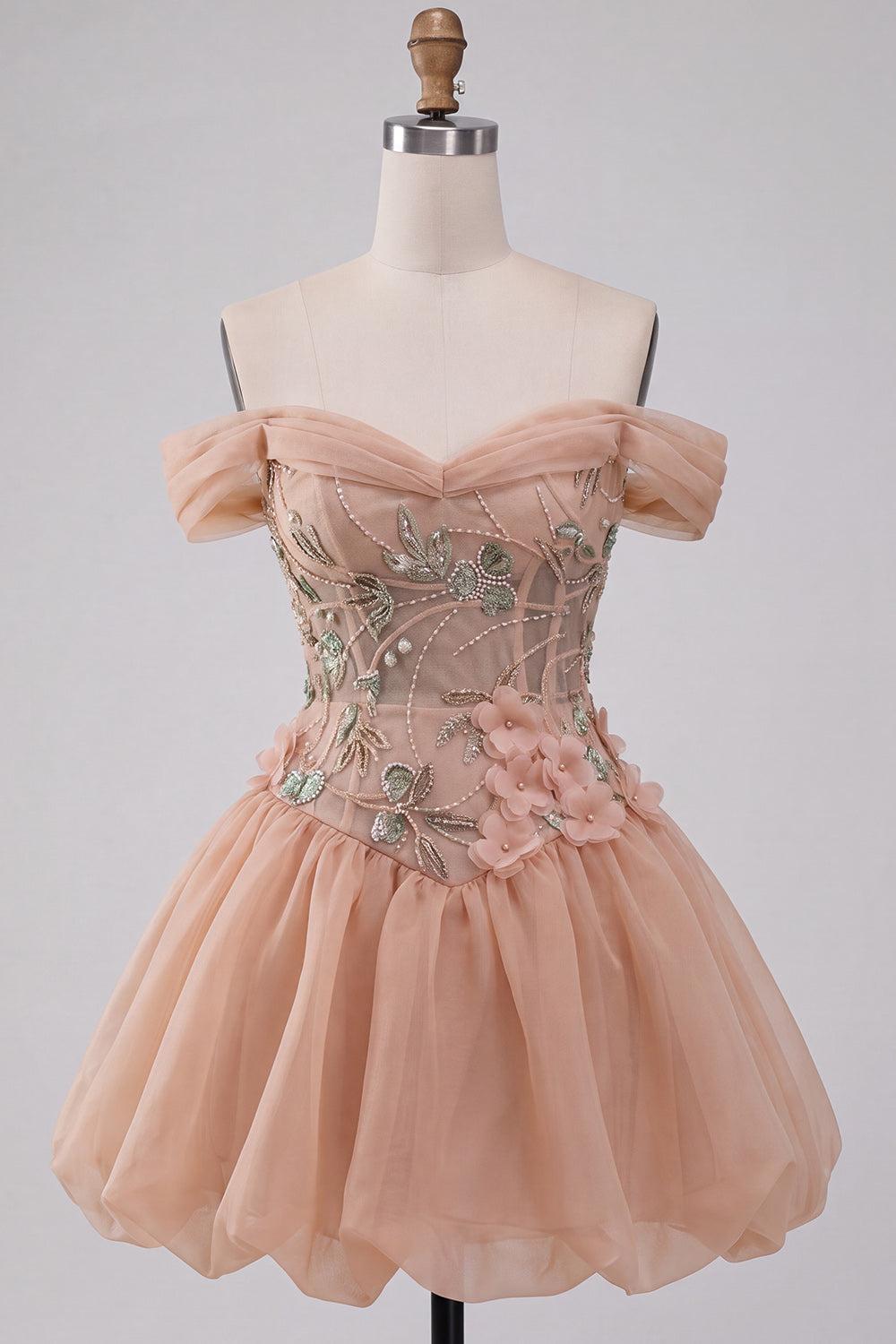 Floral Corset Light Pink A Line Beaded Short Homecoming Dress