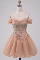 Floral Corset Light Pink A Line Beaded Short Homecoming Dress