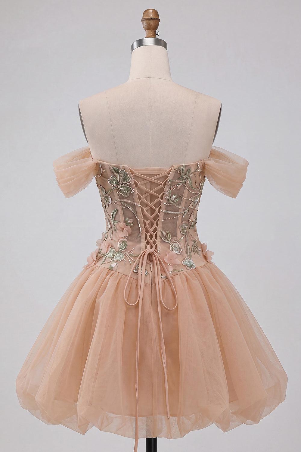 Floral Corset Light Pink A Line Beaded Short Homecoming Dress